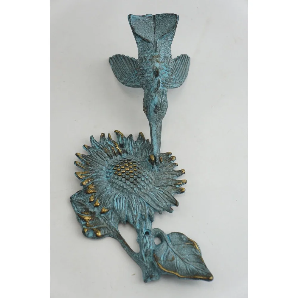 Hummingbird‎ Sunflower Wall Hook Door Knocker Decor Verdigris Bronze Cast Metal